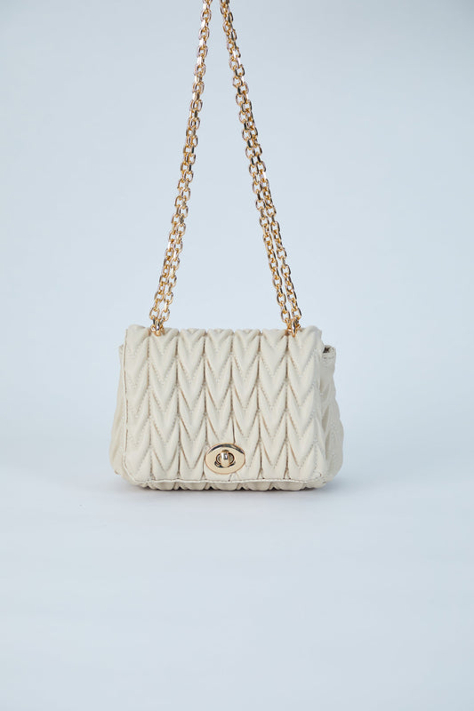 Wavy Vegan Leather Hand bag - Cream