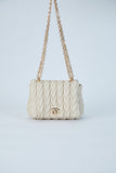 Wavy Vegan Leather Hand bag - Cream
