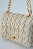 Wavy Vegan Leather Hand bag - Cream