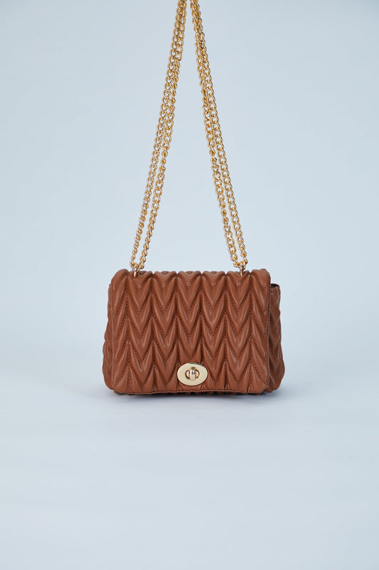 Wavy Vegan Leather Hand bag - Brown