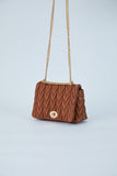 Wavy Vegan Leather Hand bag - Brown