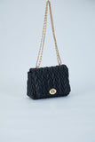 Wavy Vegan Leather Hand bag - Black