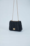 Wavy Vegan Leather Hand bag - Black