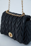 Wavy Vegan Leather Hand bag - Black