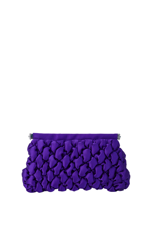 Quilted Satin Clutch Bag - Purple