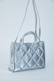 Quilted Metallic Fabric Tote Bag - Silver