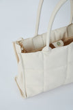 Quilted Vegan Leather Tote Bag - Cream