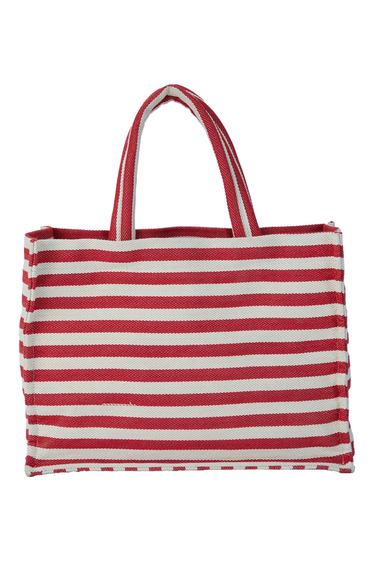 Striped Canvas Tote Bag - Red & White