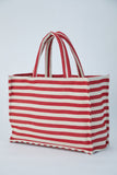 Striped Canvas Tote Bag - Red & White