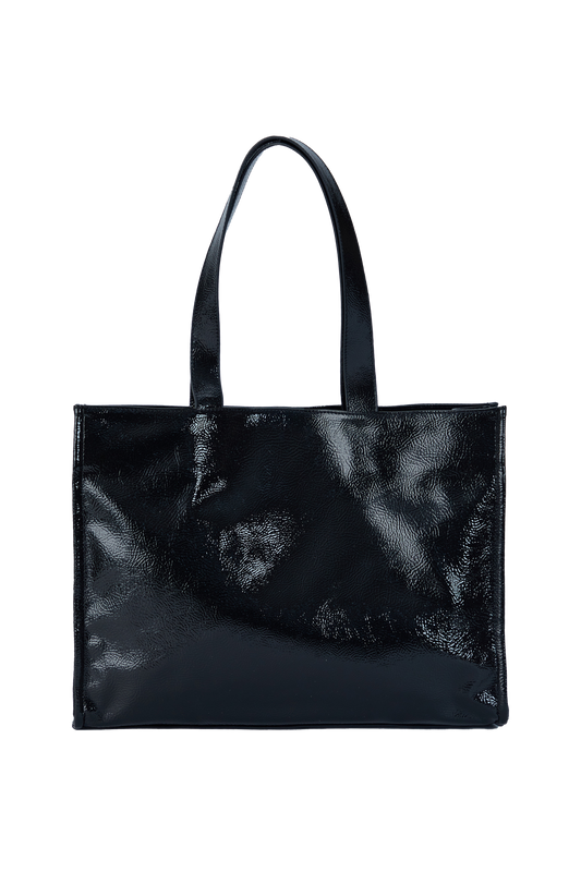 Crinkle Patent Tote Bag - Black