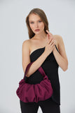 Pleated Satin Shoulder Bag - Burgundy