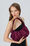 Pleated Satin Shoulder Bag - Burgundy