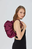 Pleated Satin Shoulder Bag - Burgundy
