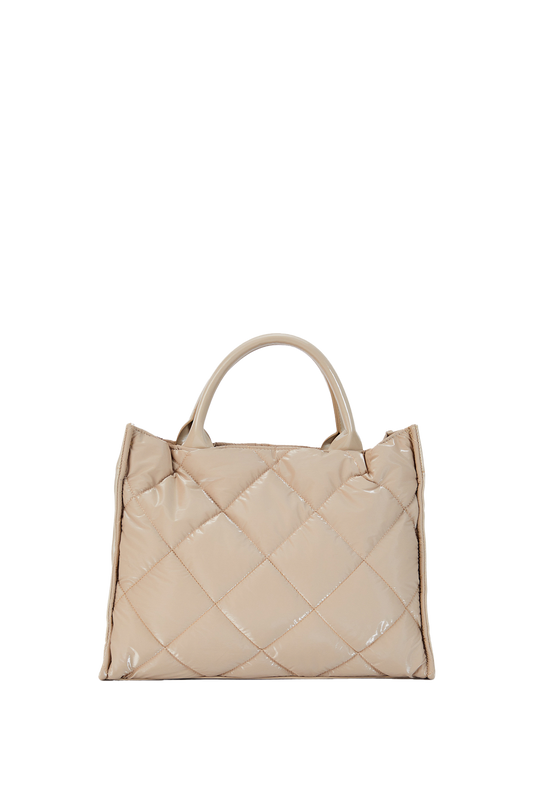 Quilted Nylon Tote Bag - Cream