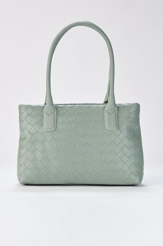 Braided Vegan Leather Tote Bag - Sage Green