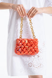 Floral Quilted Shoulder Grab  Bag with Gold Chain Strap - Multi