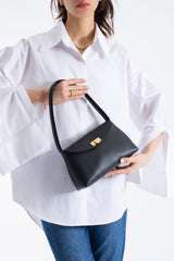 Pu Leather Flap Shoulder Bag - Black