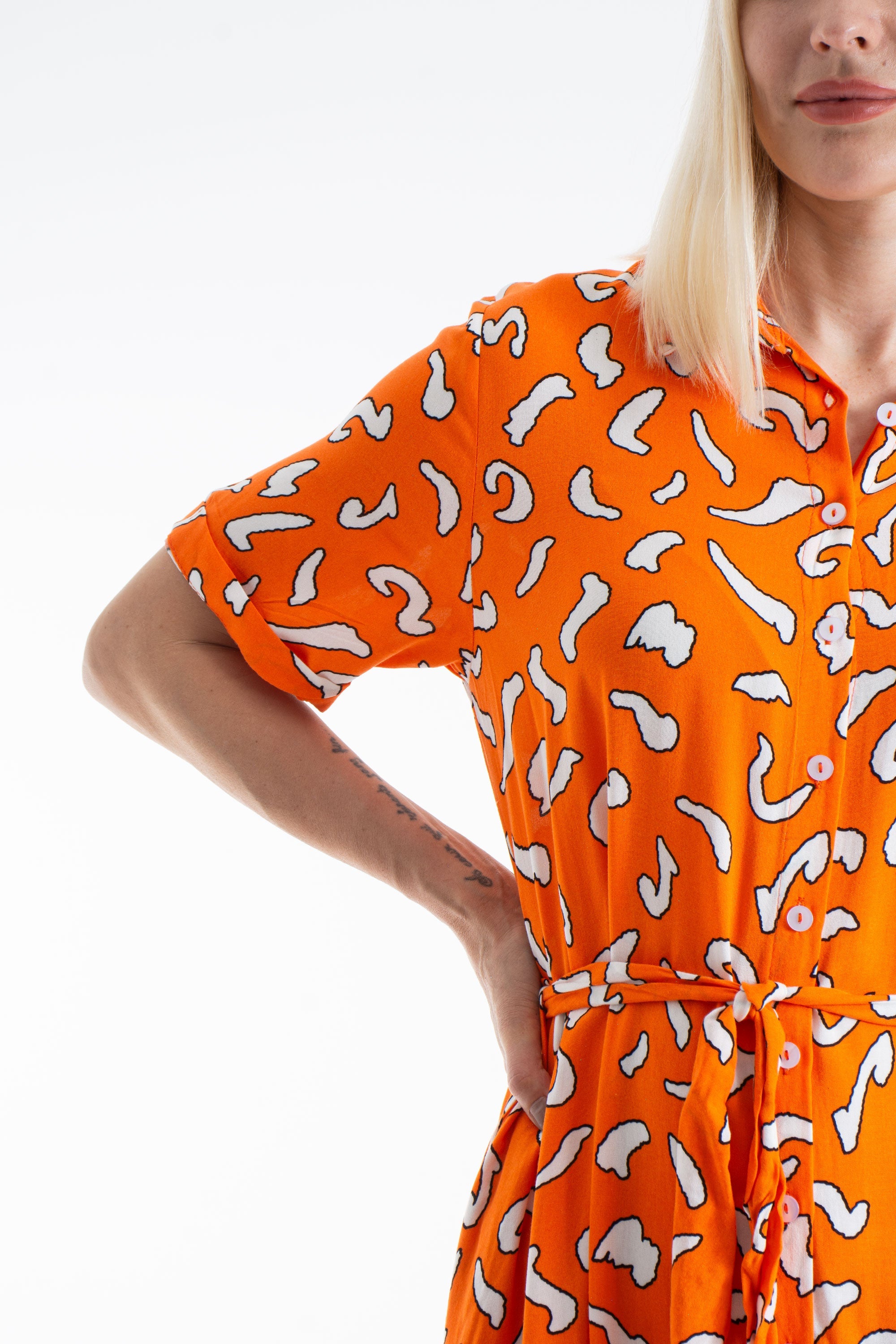 Womens Abstract Print Midi Shirt Dress