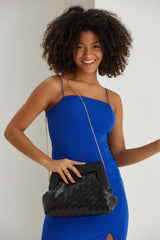 Asymmetrical  Braided Pu Leather  Clutch Bag With Detachable Strap - Black