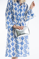 Women’s Linen Blend Leaf Print Midi Shirt Dress - Blue