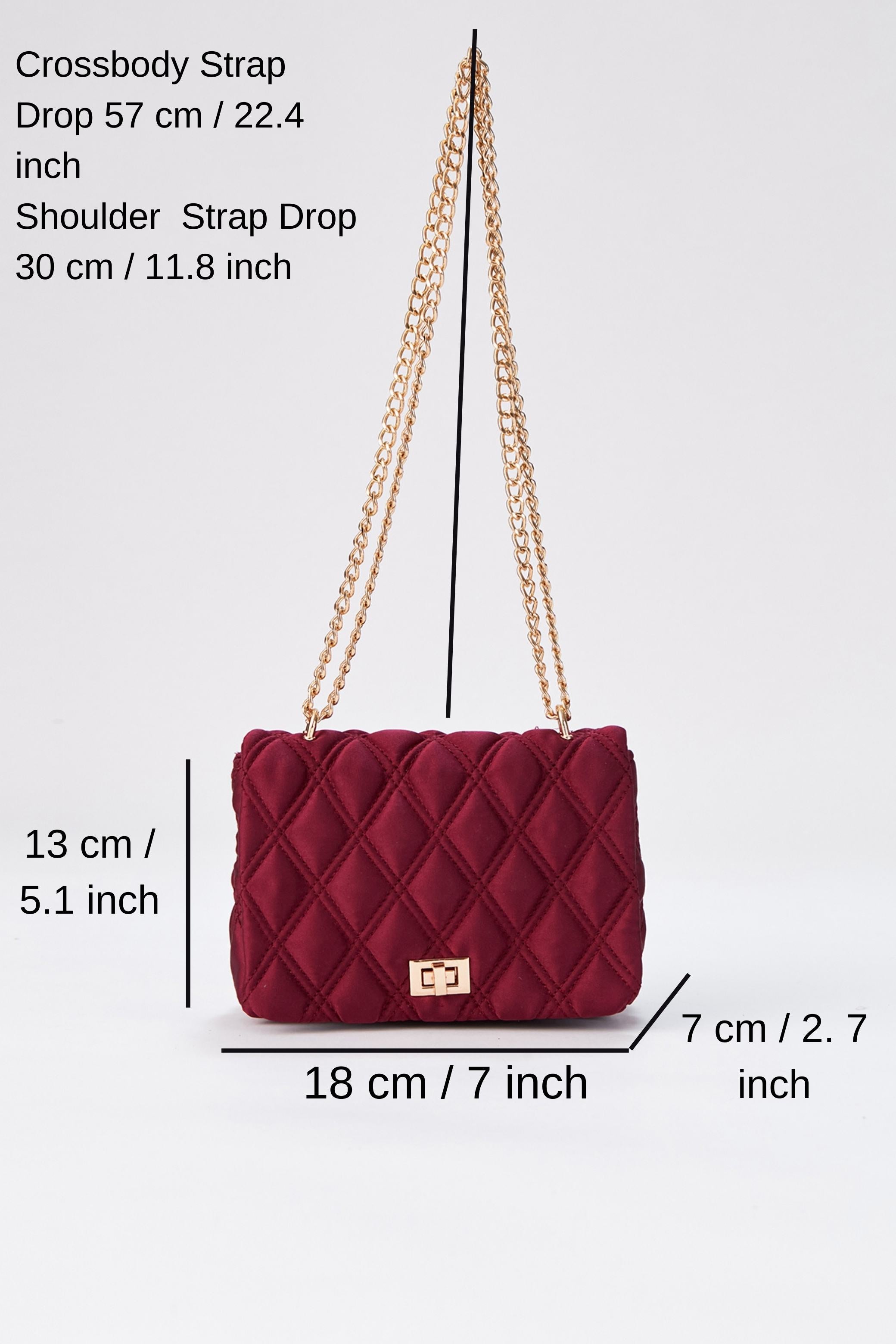 Quilted Satin Mini Crossbody & Shoulder Bag - Burgundy