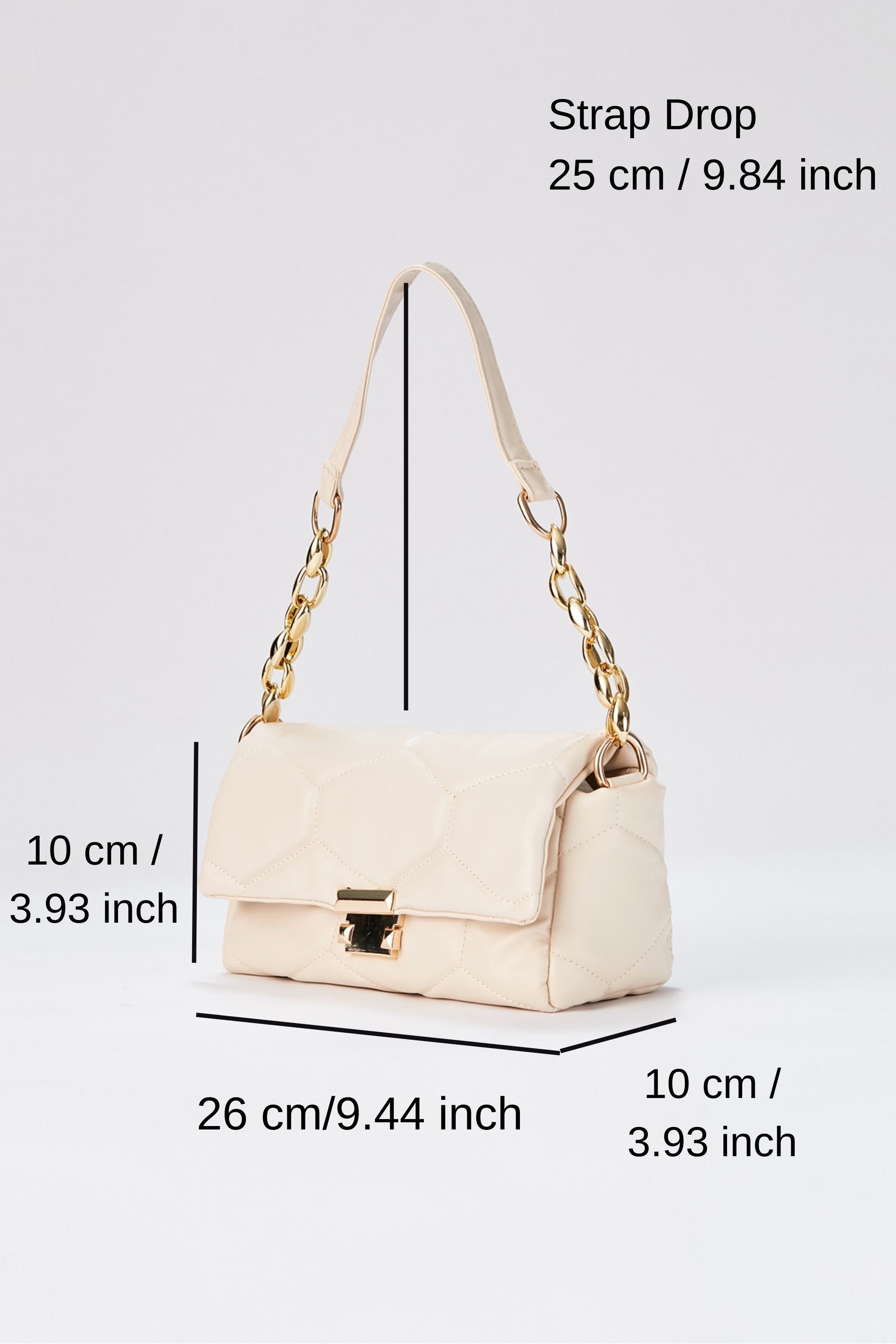 Quilted Pu Leather Shoulder Bag - Beige