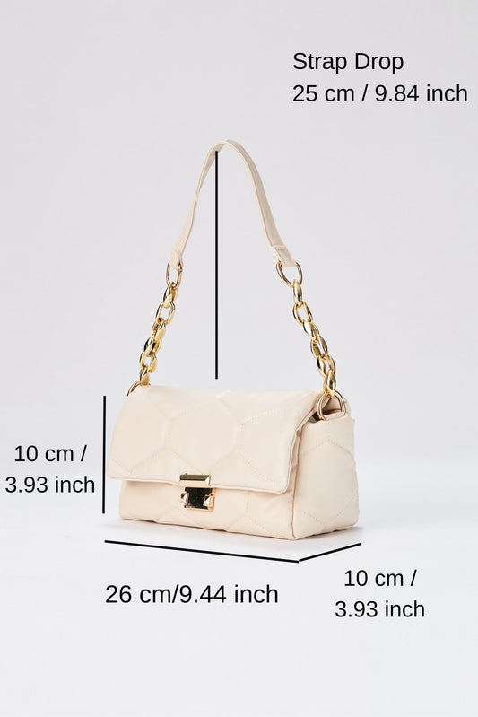 Quilted Pu Leather Shoulder Bag - Beige