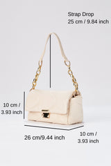 Quilted Pu Leather Shoulder Bag - Beige
