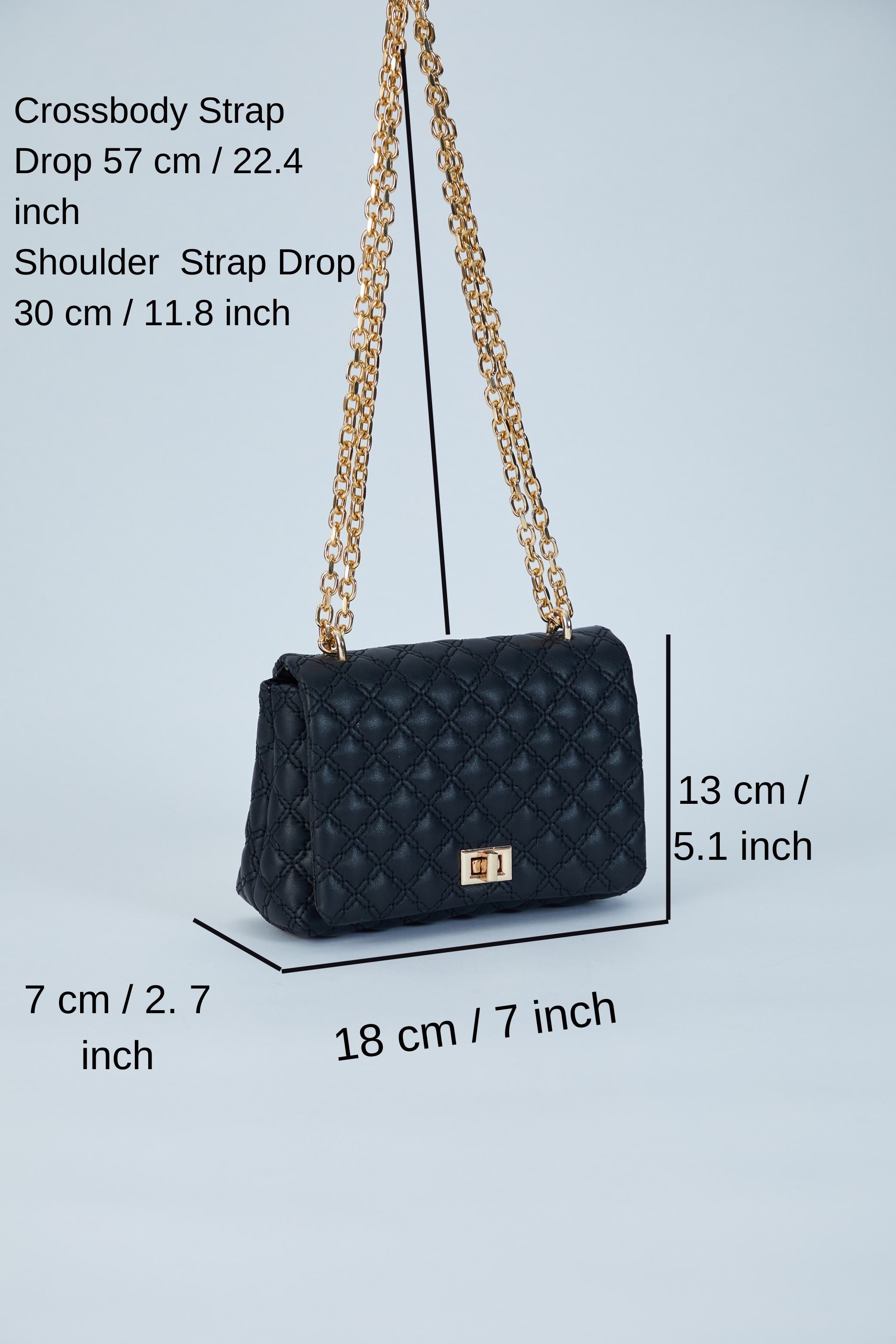 Quilted Plant Based Leather Crossbody & Shoulder Bag - Black