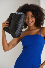Asymmetrical  Braided Pu Leather  Clutch Bag With Detachable Strap - Black