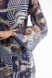 Womens Abstract Print Chiffon Midi Shirt Dress