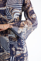Womens Abstract Print Chiffon Midi Shirt Dress