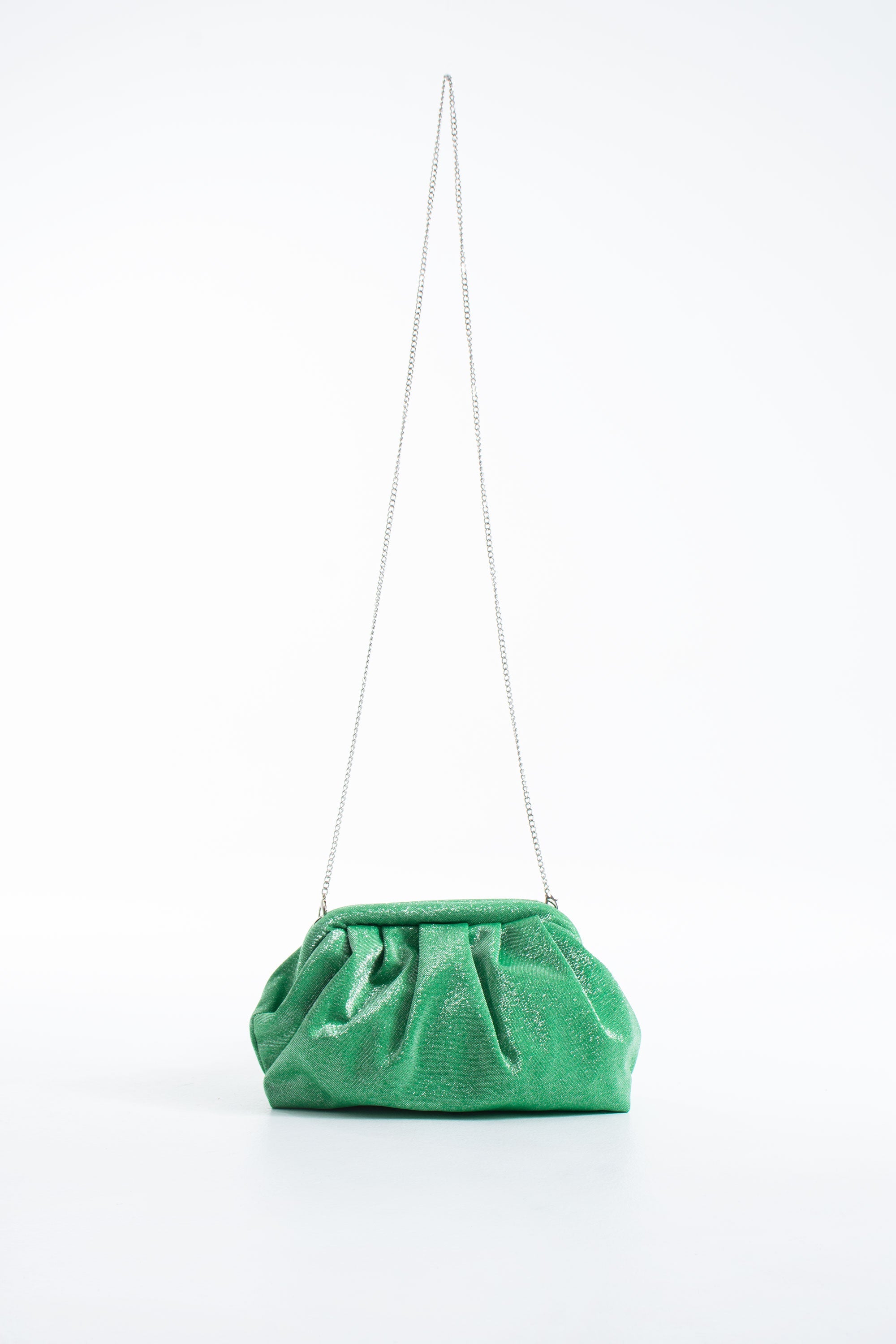 Shimmery Pouch Bag With Detachable Crossbody Strap - Green