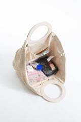 Woven  Pu Leather Top Handle Tote Bag with Adjustable  Crossbody Strap - Cream