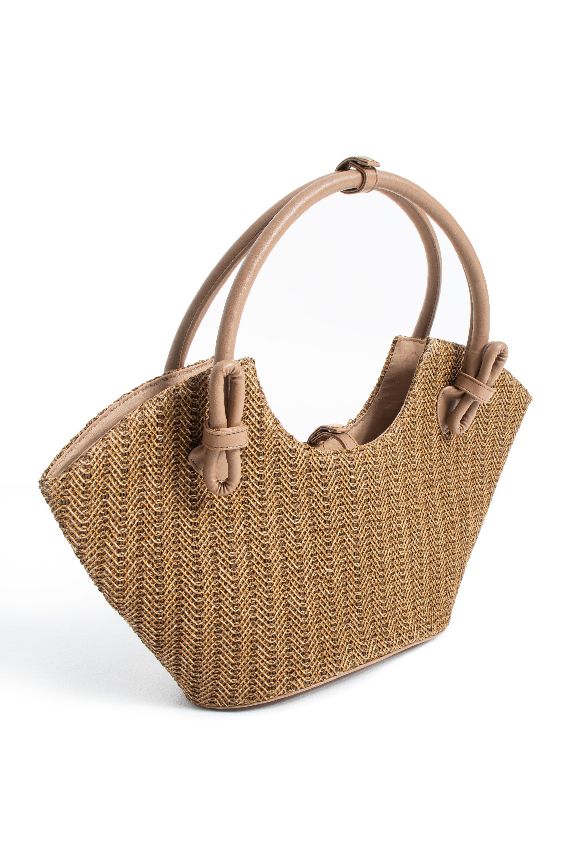 Woven Straw Tote Bag - Brown