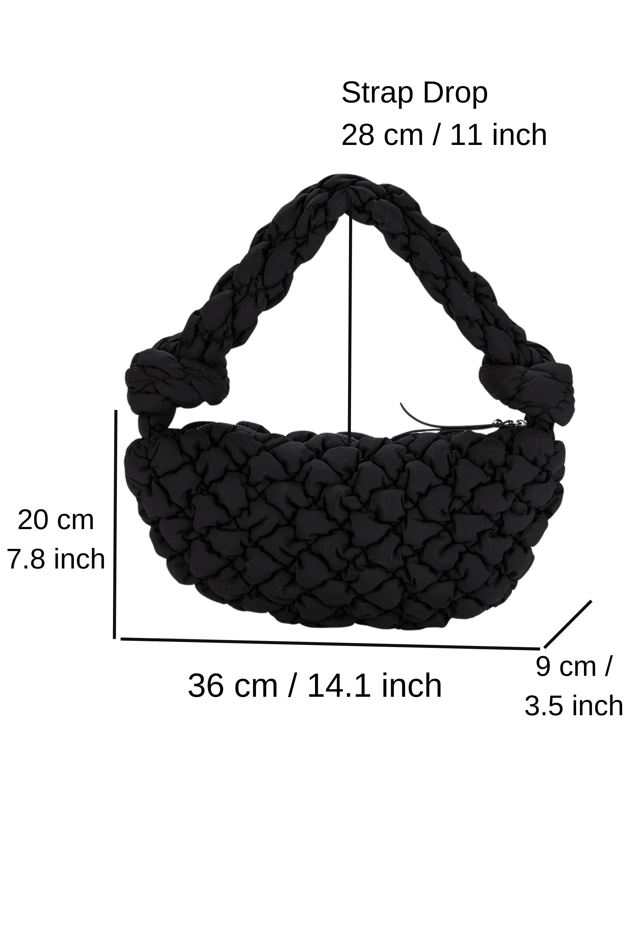 Puffy Quilted Lightweight Shoulder Bag - Black