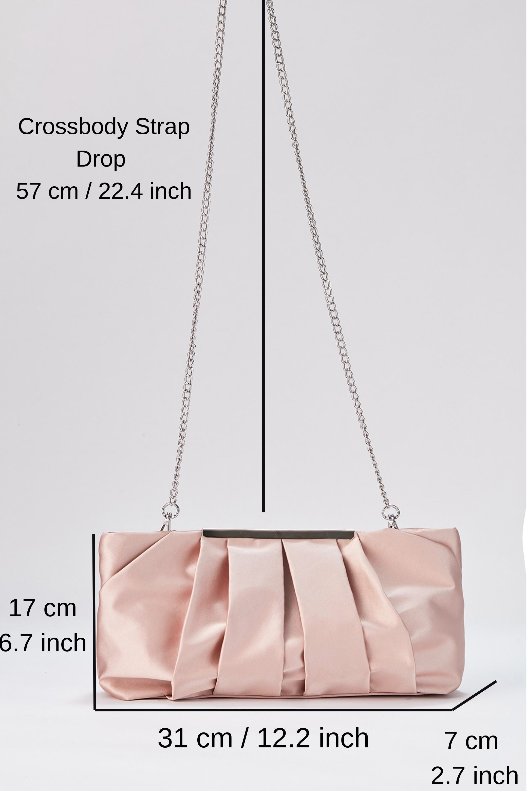 Pleated Satin Clutch Bag with Detachable Strap - Nude