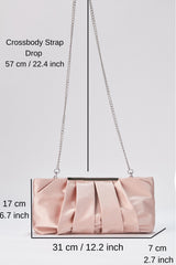 Pleated Satin Clutch Bag with Detachable Strap - Nude