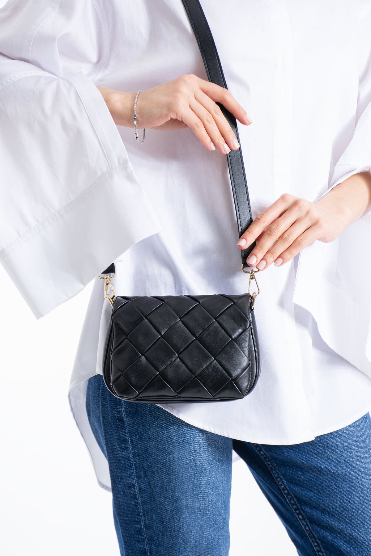 Braided Pu Leather Crossbody Bag - Black