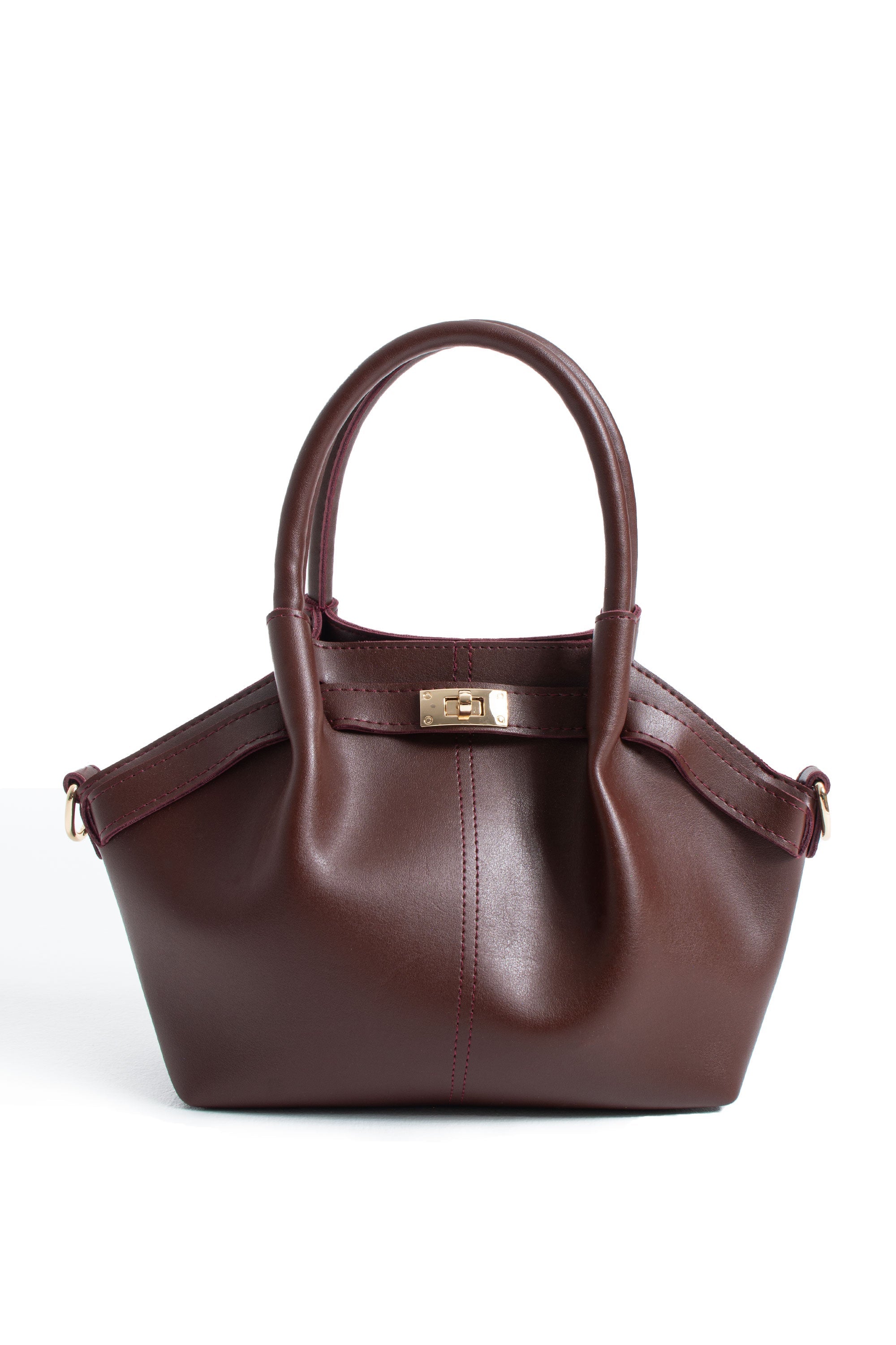Pu Leather Top Handle Crossbody Bag with Twist Lock Detail - Burgundy