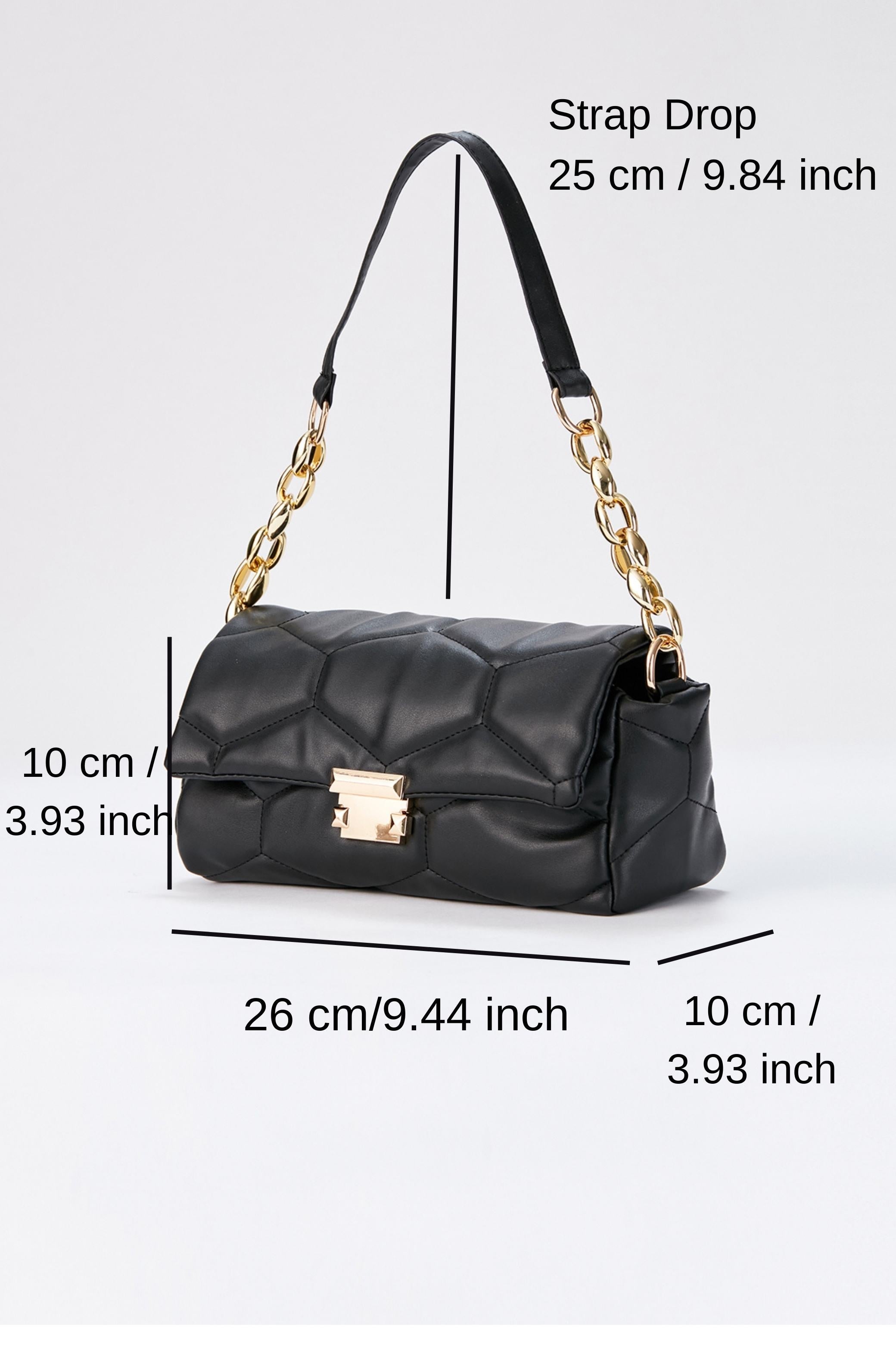 Quilted Pu Leather Shoulder Bag - Black