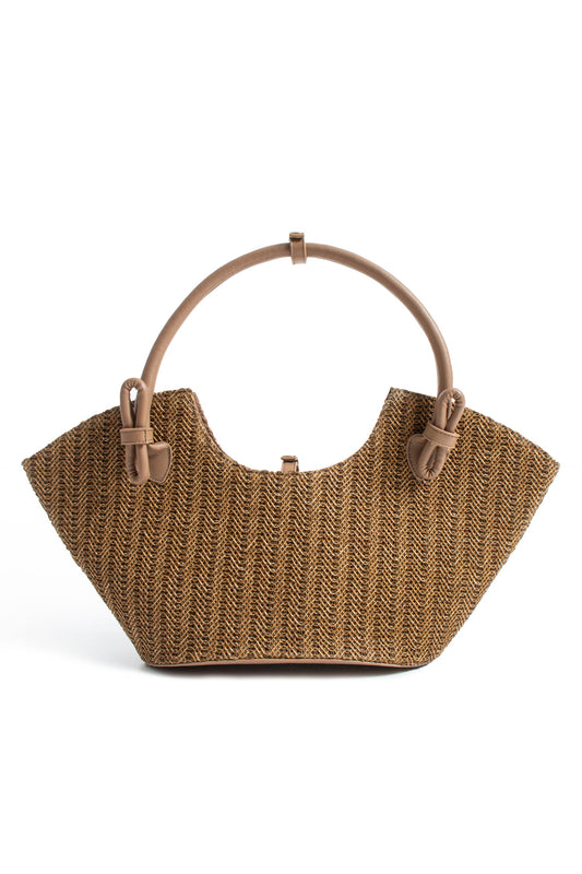 Woven Straw Tote Bag - Brown