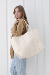 Pu Leather Weekend Bag – 2 Pcs Set - Cream