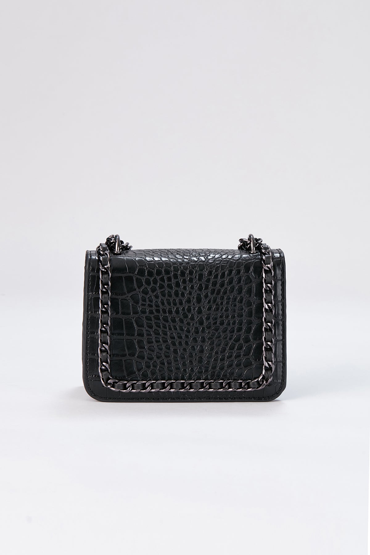 Chain Braided Croc Shoulder & Crossbody Bag - Black