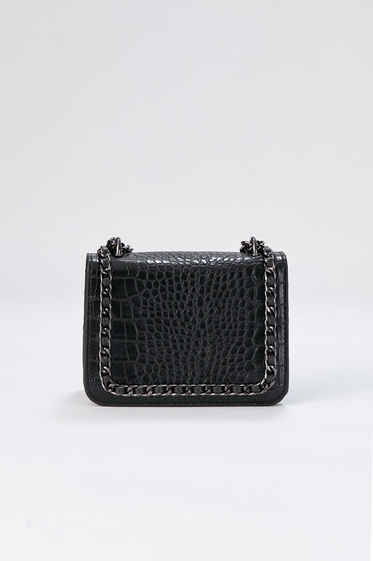 Chain Braided Croc Shoulder & Crossbody Bag - Black