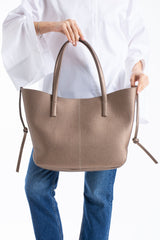 Grain Pu Leather Large Tote Bag with Matching Zipper Pouch  2PCS Set - Gold