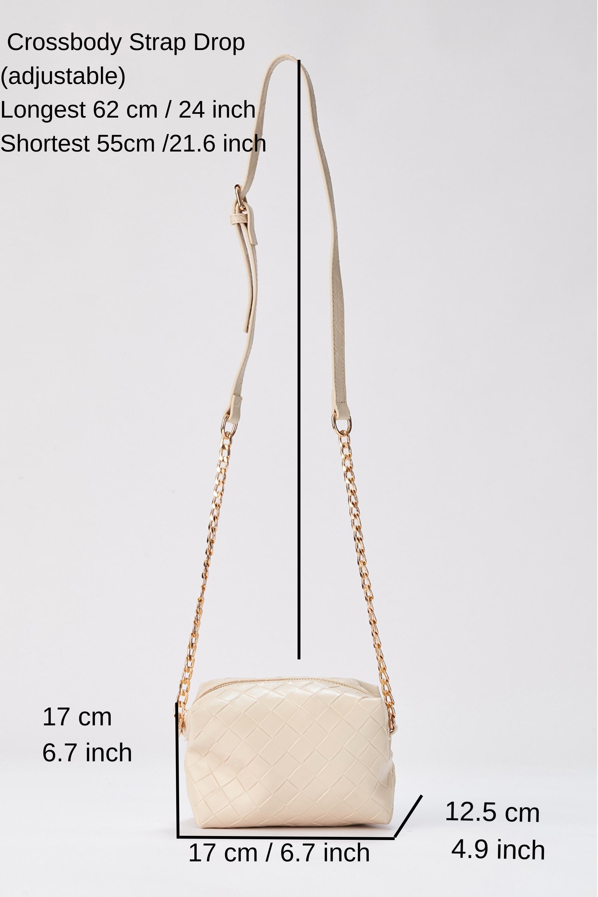 Braided Pu Leather Crossbody Camera Bag - Cream
