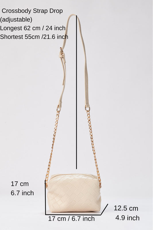 Braided Pu Leather Crossbody Camera Bag - Cream