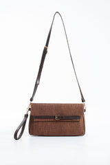 Woven Pu Leather Flap Closure Wristlet & Clutch&Crossbody  3-in-1 - Tan