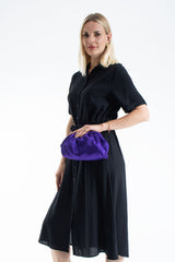 Satin Pouch Bag With Detachable Crossbody Strap - Purple